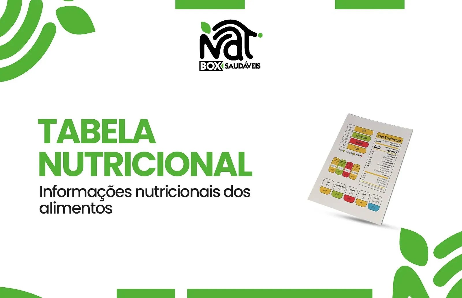 Tabela nutricional dos pratos da Natbox